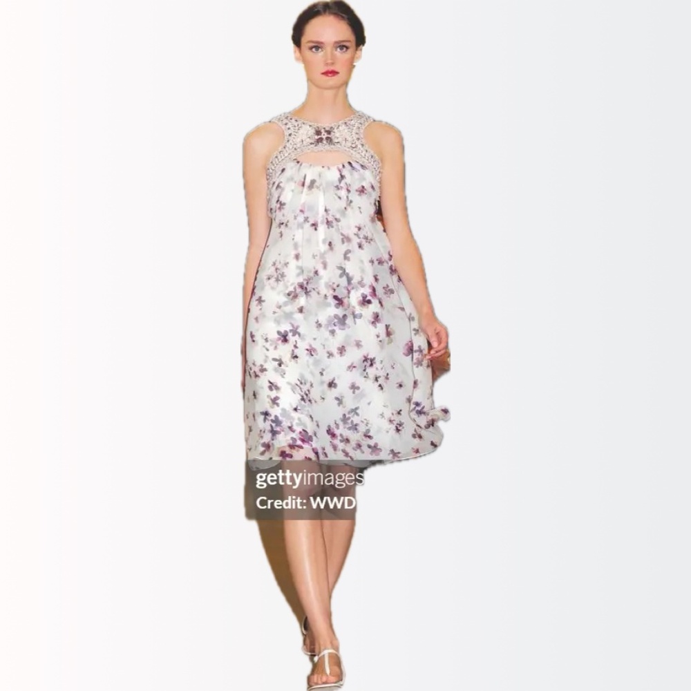 Carolina Herrera $3990 *REAL AMETHYSTS* Embroidered Runway Silk Harness Dress 6